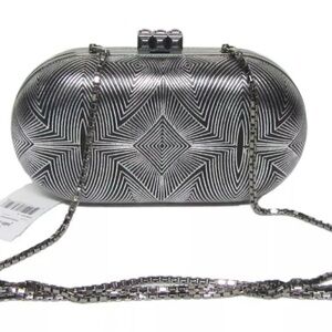 JUDITH LEIBER Enero Ebonized Silver Black Deco Minaudière Clutch Bag RARE